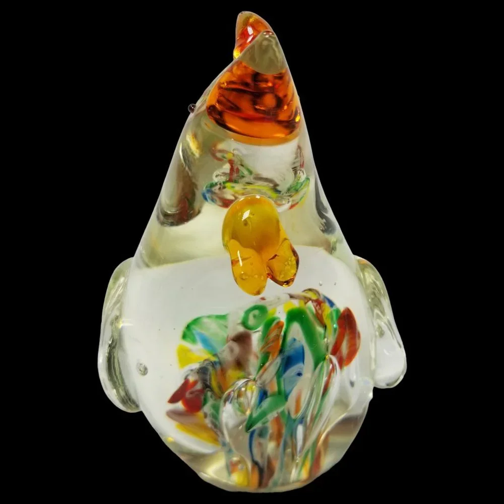 Colorful Murano Italy Blown Art Glass Rooster Paperweight Anamorphic  Figurine - Picture 4 of 12